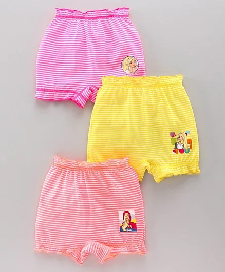 Red Rose Striped Bloomers with Barbie Print Pack of 3 - Multicolour