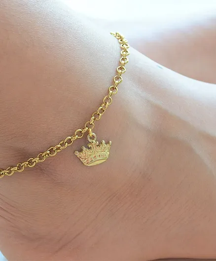 Pretty Ponytails Plated Crown Tiara Anklet Minimalist Payal - Gold
