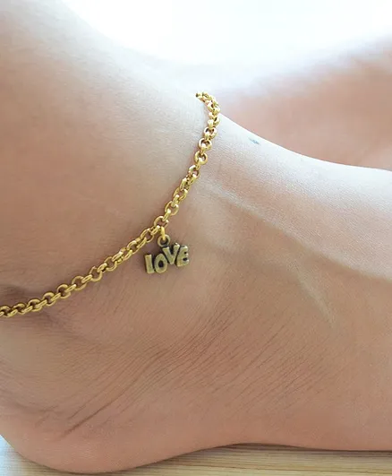 Pretty Ponytails Love Detailing Anklet - Gold