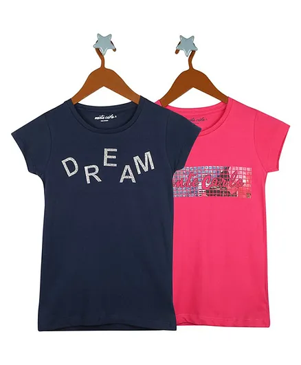 Monte Carlo Short Sleeves Pack Of 2 Text Print Tee - Blue Pink