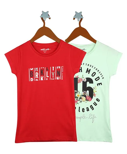 Monte Carlo Short Sleeves Pack Of 2 Text Print Tee - Green Red