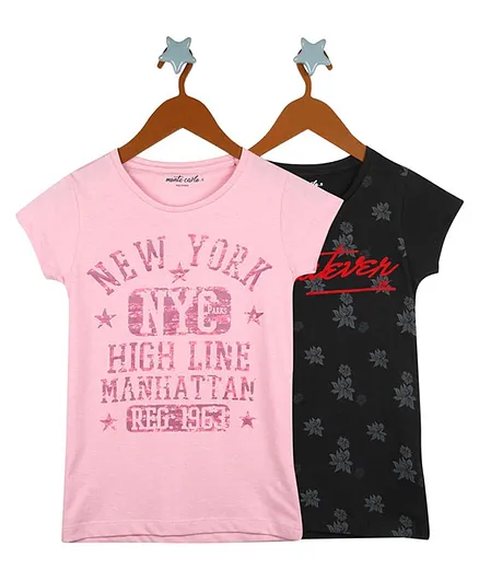 Monte Carlo Short Sleeves Pack Of 2 Text Print Tee - Pink Black