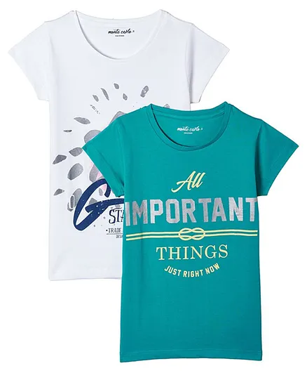 Monte Carlo Short Sleeves Pack Of 2 Text Print Tee - White Green