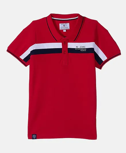 Monte Carlo Half Sleeves Dual Striped Polo Tee - Red