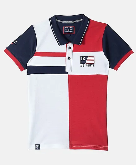 Monte Carlo Half Sleeves Colour Block Polo Tee - Red & White