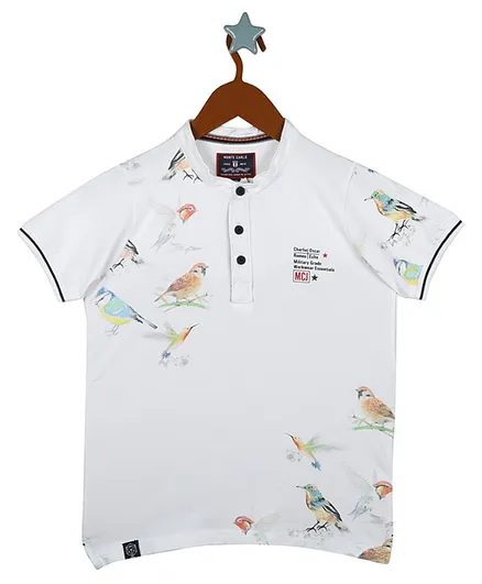 Monte Carlo Short Sleeves Bird Print Tee - White