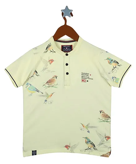 Monte Carlo Short Sleeves Bird Print Tee - Light Yellow