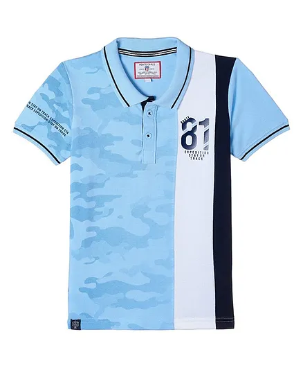 Monte Carlo Half Sleeves Camouflage Print Polo Tee - Sky Blue