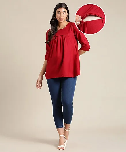 Bella Mama Three Fourth Sleeves Solid Top - Rust