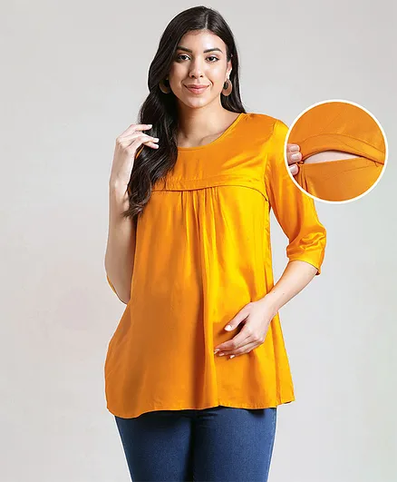 Bella Mama Three Fourth Sleeves Solid Top - Yellow