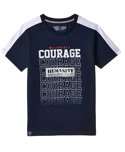 Monte Carlo Half Sleeves Courage Print Tee - Blue
