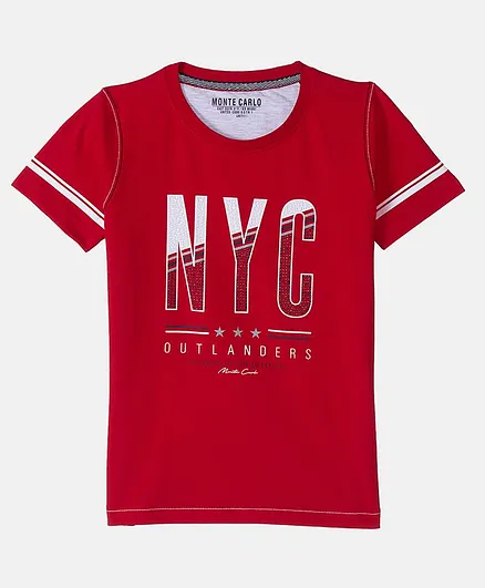 Monte Carlo Half Sleeves Text Printed Tee - Red