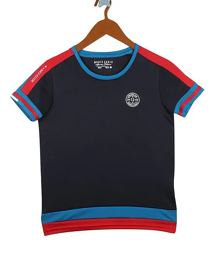 Monte Carlo Half Sleeves Colour Block Pattern Tee - Navy Blue