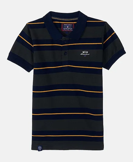 Monte Carlo Half Sleeves Striped Tee - Dark Green