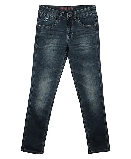 Monte Carlo Washed Solid Full Length Jeans - Dark Blue