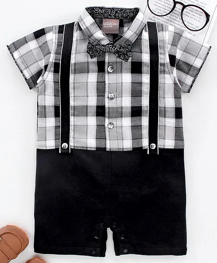 Little Kangaroos Half Sleeves Romper With Bow - Black