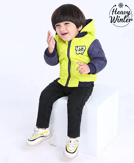 Babyoye Cut & Sew Reversible Padded Jacket Lets Go Embroidery - Navy Blue Green