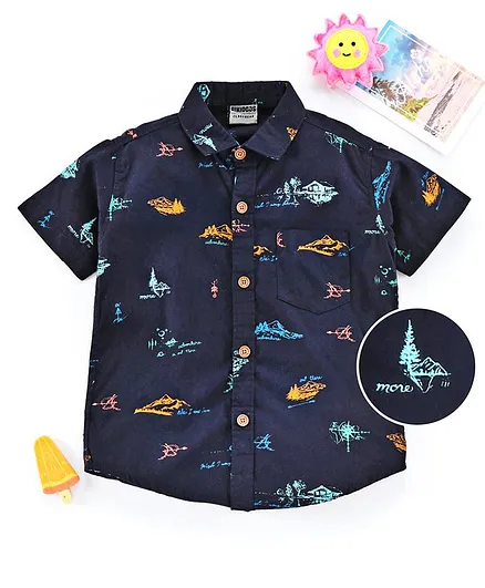 Rikidoos Printed Half Sleeves Shirt - Navy Blue