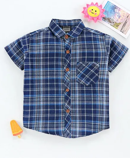 Rikidoos Checked Half Sleeves Shirt - Blue