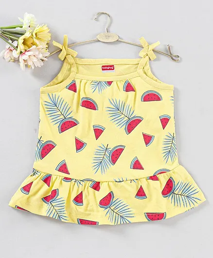 Babyhug Singlet Sleeves Top Watermelon Print - Yellow