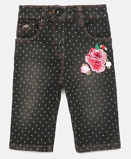 Actuel Three Fourth Length Polka Dots Print Capri - Black