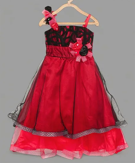 Actuel Sleeveless Flower Embellished Gown - Red