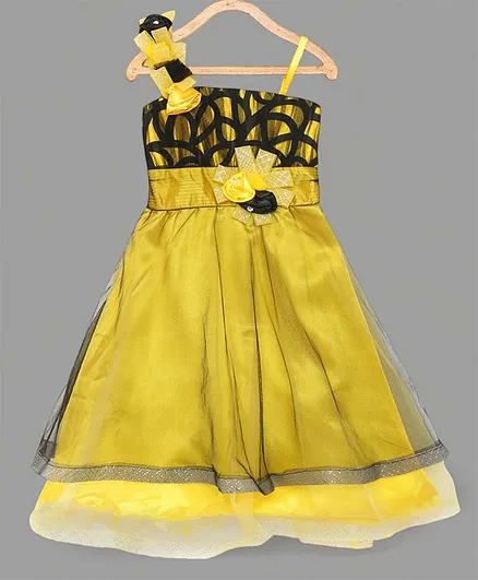 Actuel Sleeveless Flower Embellished Gown - Yellow
