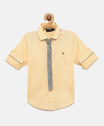 Actuel Full Sleeves Solid Shirt With Tie - Yellow