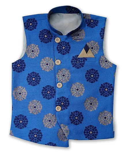 AJ Dezines Sleeveless Floral Motif Waistcoat - Blue