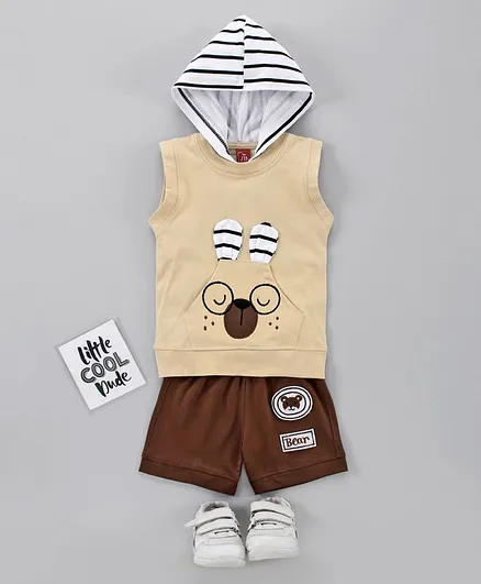 Jb Club Sleeveless Dog Design Tee With Shorts - Beige