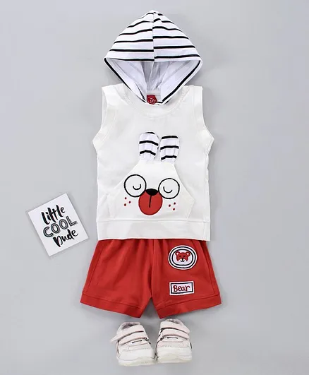 Jb Club Sleeveless Dog Design Tee With Shorts - White