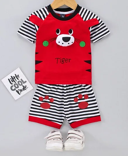 Jb Club Half Sleeves Teddy Design Tee With Shorts - Red