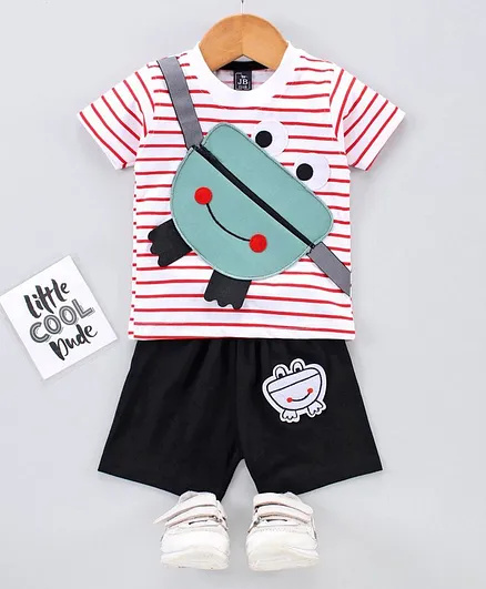 Jb Club Short Sleeves Striped Frog Patch Tee With Shorts - Red