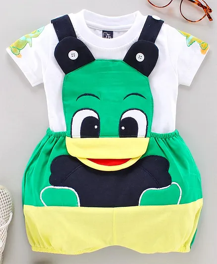 Jb Club Half Sleeves Tee With Duck Pattern Dungaree - Green
