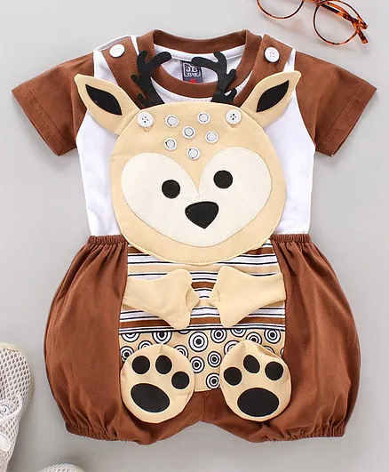 Jb Club Half Sleeves Tee With Bear Pattern Dungaree - Brown