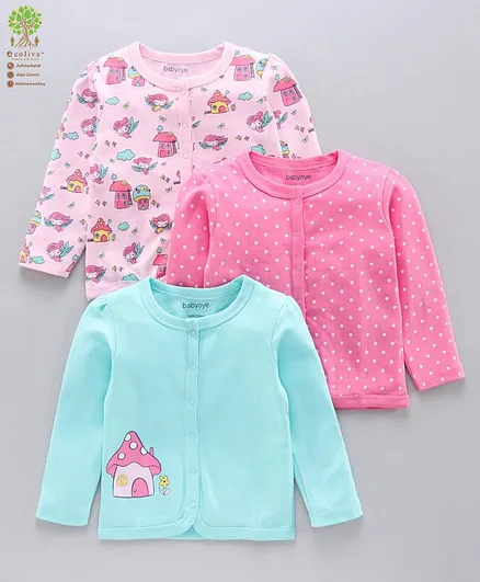 Babyoye Full Sleeves Cotton Vest Pack of 3 - Pink Blue