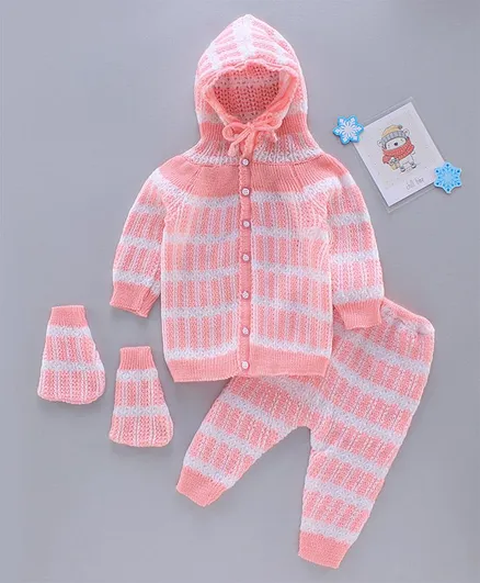 Babyhug Full Sleeves Hooded Sweater Set with Booties - Pink