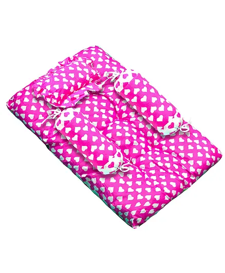 VParents Rosy Baby 4 Piece Bedding Set with Pillow & Bolsters - Pink