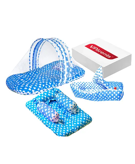 VParents Rosy Baby 4 Piece Bedding Set with Pillow and Bolsters Sleeping Bag and Bedding Set Combo - Blue