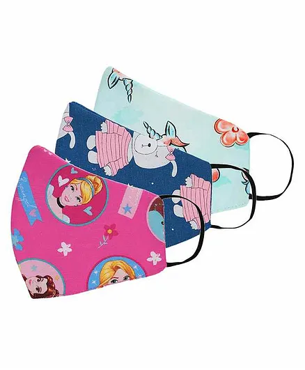 Tossido Kids 100% Premium Soft Cotton Vibrant Anti Microbial Mask Blue Pink - Pack of 3