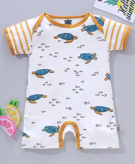 Mini Taurus Half Sleeves Romper Tortoise Print - Yellow