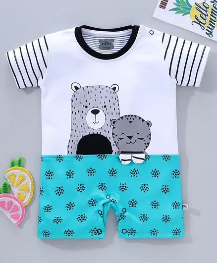 Mini Taurus Half Sleeves Romper Bear Print - Green