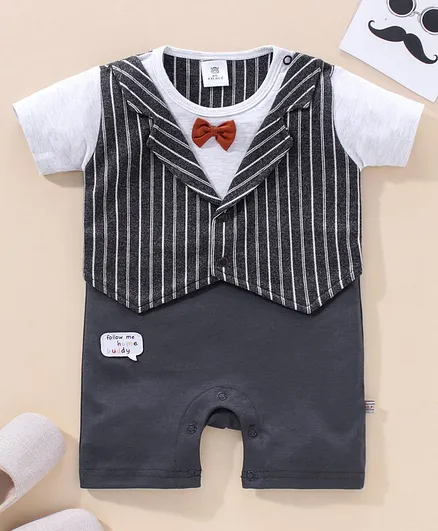 Mini Taurus Half Sleeves Striped Romper - Grey