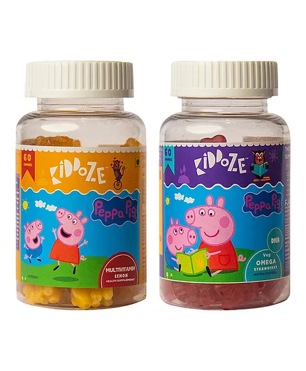 Kiddoze Omega & DHA Gummies Multivitamin & Minerals Gummies Combo Pack of 2 - 60 Pieces Each