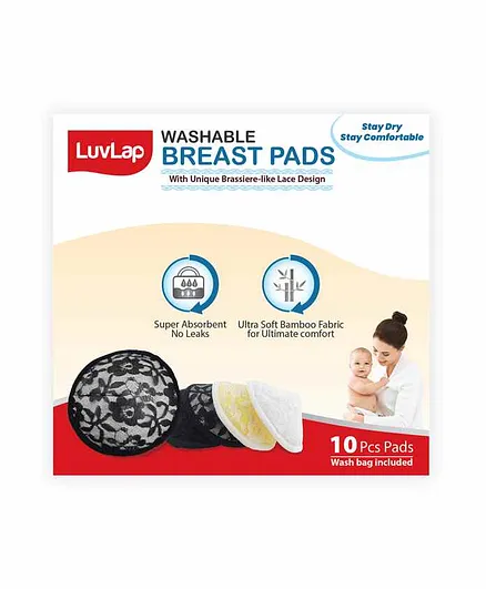 LuvLap Washable Bamboo Breast Pads with Lace - Pack of 10