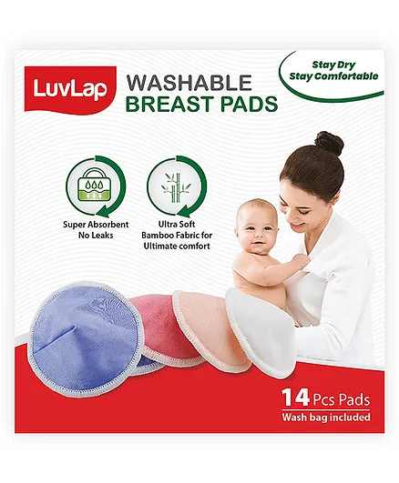 LuvLap Washable Bamboo Breast Pads with Lace - Pack of 14