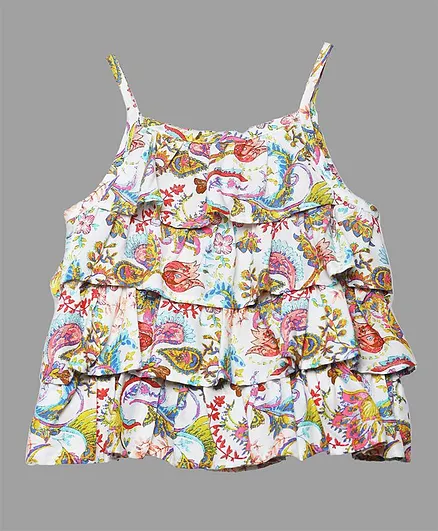 Little Carrot Sleeveless Paisley Printed Layered Top - Multi Colour