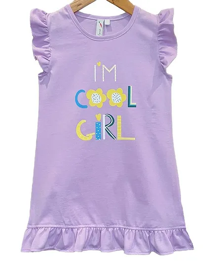 Little Carrot Cap Sleeves Cool Girl Printed Dress - Purple