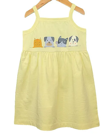 Little Carrot Sleeveless Animals Printed Dress - Yellow