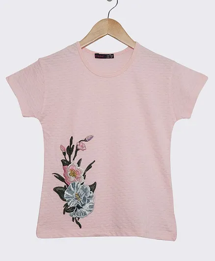 Ziama Short Sleeves Flower Print Top - Pink